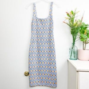🌿 ZARA Sleeveless Bodycon Printed Dress Blue Yellow